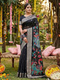 Black Linen Cotton Saree With Blouse Piece
