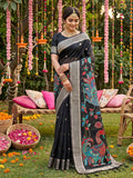 Black Linen Cotton Saree With Blouse Piece