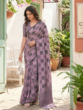 Dusty Pink Linen Cotton Saree With Blouse Piece