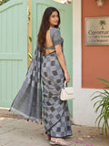 Gray Linen Cotton Saree With Blouse Piece