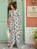 Off White Linen Cotton Saree With Blouse Piece