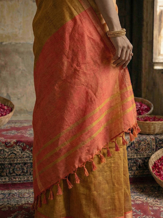 Brown Cotton Saree With Blouse Piece