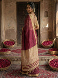 Wine Cotton Saree With Blouse Piece