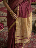 Wine Cotton Saree With Blouse Piece