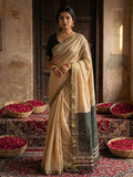 Beige Cotton Saree With Blouse Piece