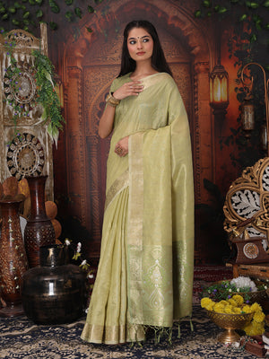 Mhendi Green Organza Saree With Blouse Piece