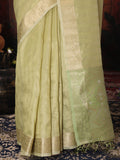 Mhendi Green Organza Saree With Blouse Piece