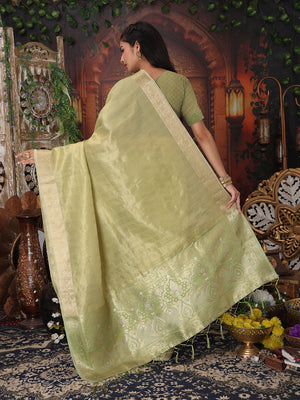 Mhendi Green Organza Saree With Blouse Piece