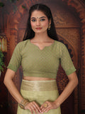 Mhendi Green Organza Saree With Blouse Piece