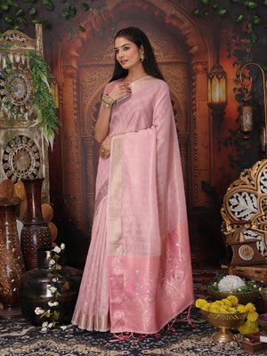 Light Pink Organza Saree With Blouse Piece