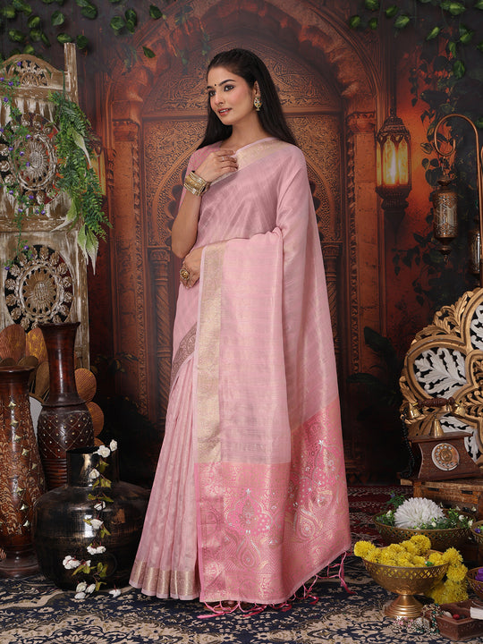 Light Pink Organza Saree With Blouse Piece