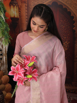 Light Pink Organza Saree With Blouse Piece