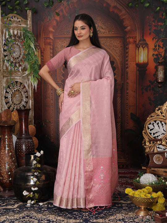 Light Pink Organza Saree With Blouse Piece
