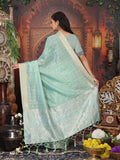 Rama Green Organza Saree With Blouse Piece