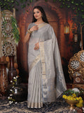 Gray Organza Saree With Blouse Piece