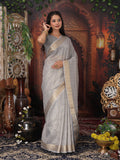 Gray Organza Saree With Blouse Piece