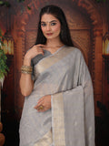 Gray Organza Saree With Blouse Piece