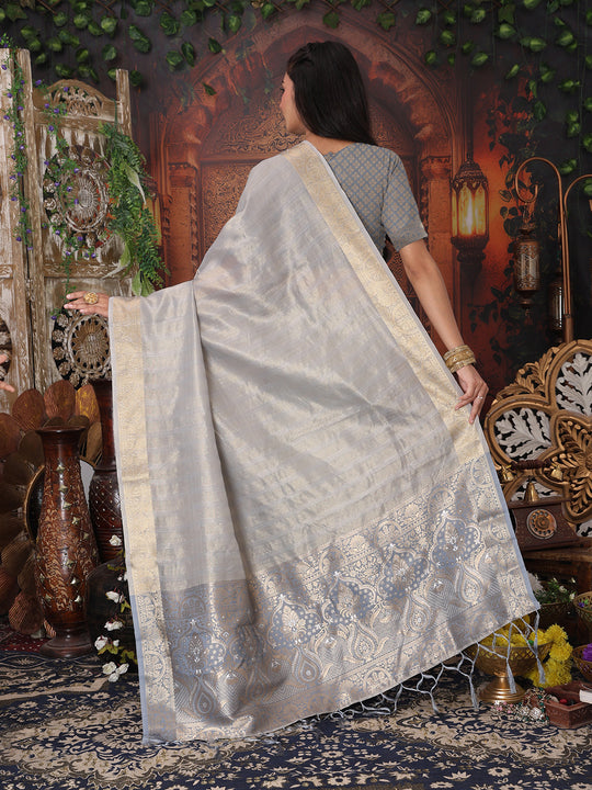 Gray Organza Saree With Blouse Piece
