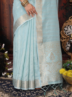 Sky Blue Organza Saree With Blouse Piece