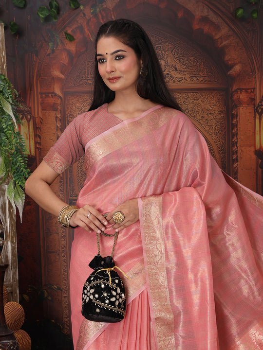 Pink Organza Saree With Blouse Piece