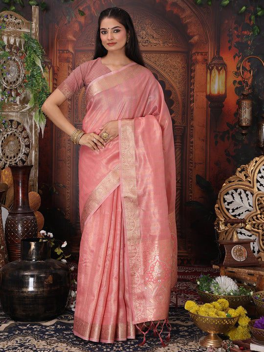 Pink Organza Saree With Blouse Piece