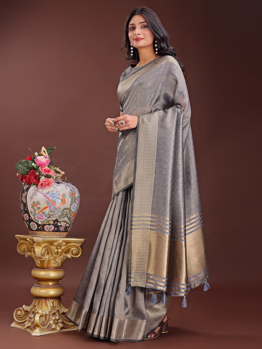 Grey Organza Saree With Blouse Piece