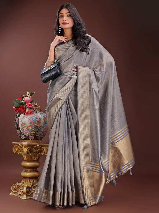 Grey Organza Saree With Blouse Piece