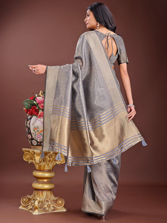 Grey Organza Saree With Blouse Piece
