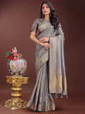 Grey Organza Saree With Blouse Piece