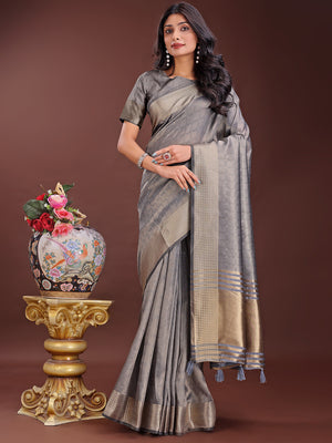 Grey Organza Saree With Blouse Piece