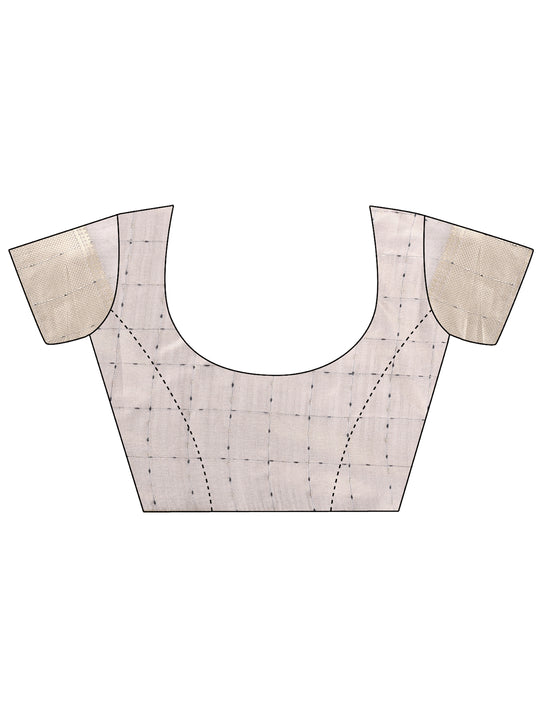 Cream CASUAL CHECKS Organza Saree with Blouse Piece