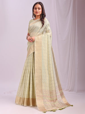 Light Green CASUAL CHECKS Organza Saree with Blouse Piece