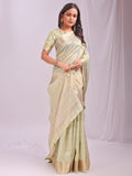 Light Green CASUAL CHECKS Organza Saree with Blouse Piece