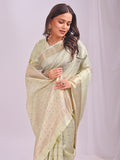 Light Green CASUAL CHECKS Organza Saree with Blouse Piece