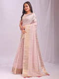 Peach CASUAL CHECKS Organza Saree with Blouse Piece