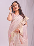 Peach CASUAL CHECKS Organza Saree with Blouse Piece