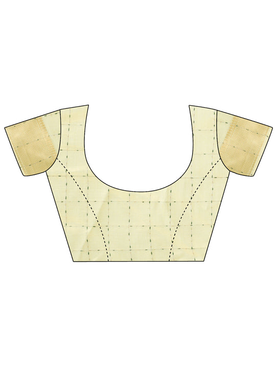 Gold CASUAL CHECKS Organza Saree with Blouse Piece