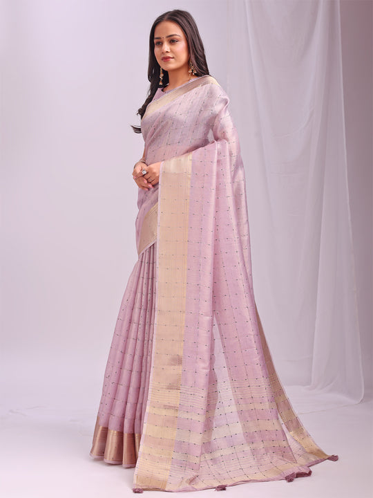 Light Pink CASUAL CHECKS Organza Saree with Blouse Piece