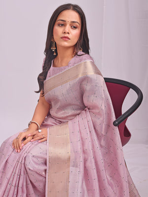 Light Pink CASUAL CHECKS Organza Saree with Blouse Piece