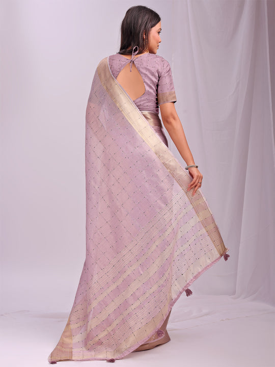 Light Pink CASUAL CHECKS Organza Saree with Blouse Piece