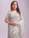 Sky Blue CASUAL CHECKS Organza Saree with Blouse Piece