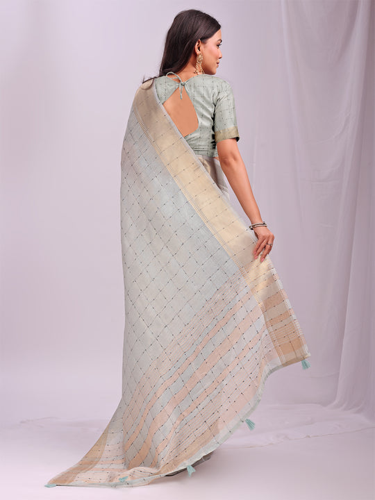 Sky Blue CASUAL CHECKS Organza Saree with Blouse Piece