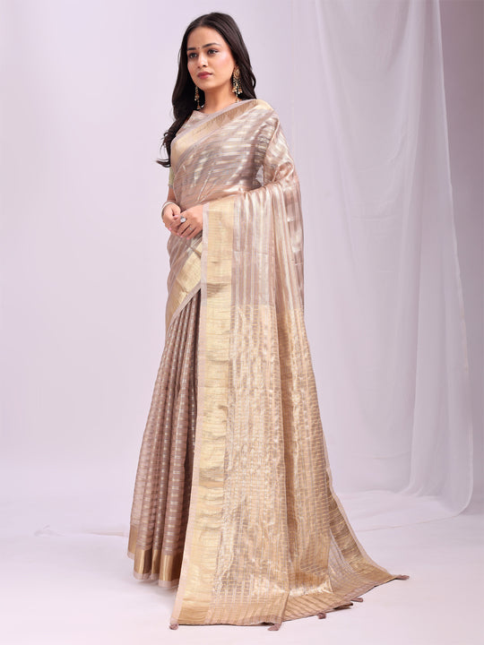 Peach CHICAGO Organza Saree with Blouse Piece