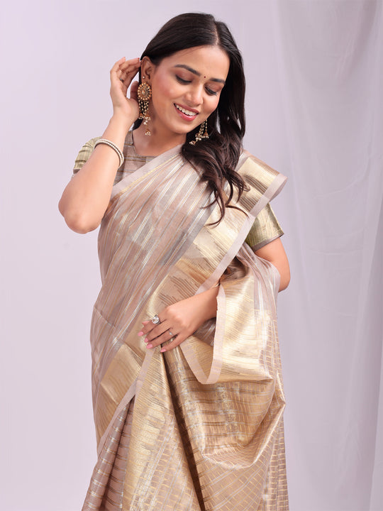 Peach CHICAGO Organza Saree with Blouse Piece