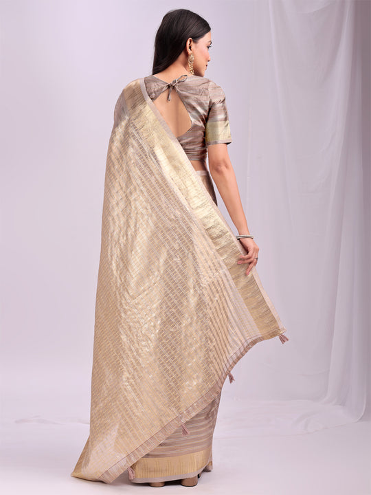 Peach CHICAGO Organza Saree with Blouse Piece