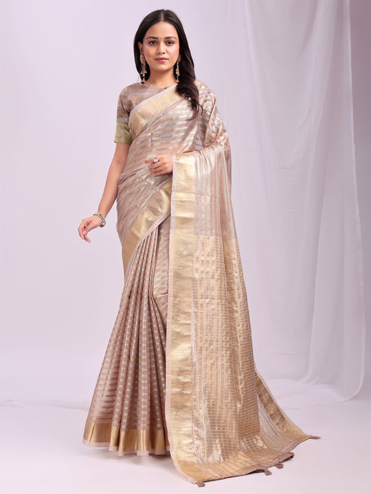 Peach CHICAGO Organza Saree with Blouse Piece