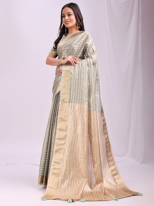 Grey CHICAGO Organza Saree with Blouse Piece