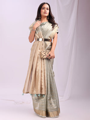 Grey CHICAGO Organza Saree with Blouse Piece