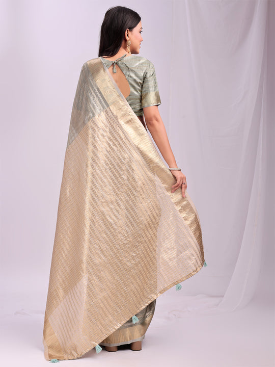 Grey CHICAGO Organza Saree with Blouse Piece