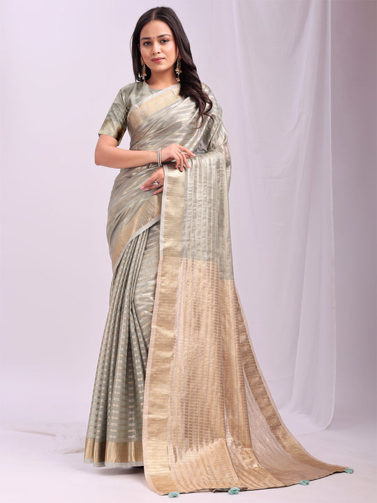 Grey CHICAGO Organza Saree with Blouse Piece